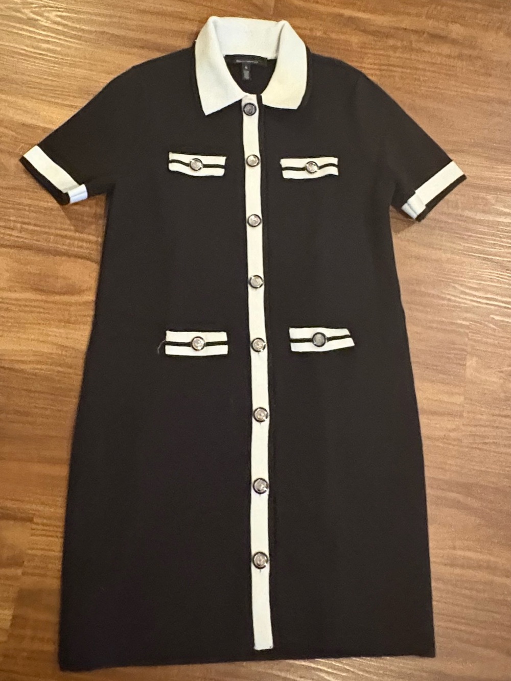 White House Black Market Black Dress with White Trim and Buttons